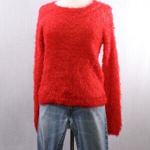 Gianni Bini Eyelash Sweater Womens L Red Sequin Accent Cozy Knit